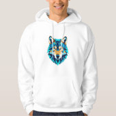 Geometric Wolf Head – Neon Blue Low Poly Animal Ar Hoodie (Voorkant)
