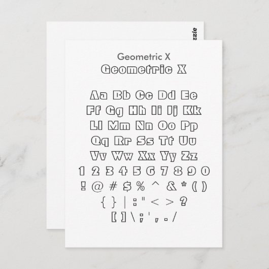 Geometric X - Zazzle Font Sampler Blad Briefkaart (Voorkant / Achterkant)