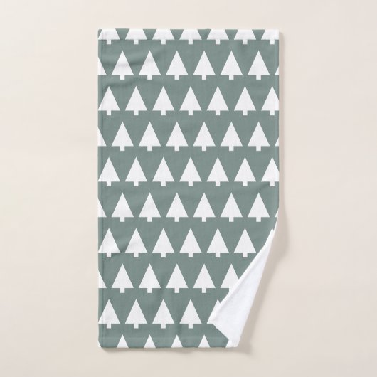 Geometric Xmas Tree Patroon | Minimale Sage Green Handdoek (Handdoek)