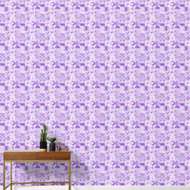 geometrical abstract patterns in lavender tones behang (Hal)