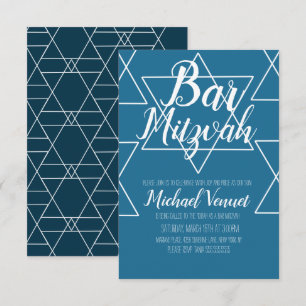 Geometrical Blue White Bar Mitzvah Kaart