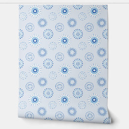 geometrical circular patterns in delicate blue behang