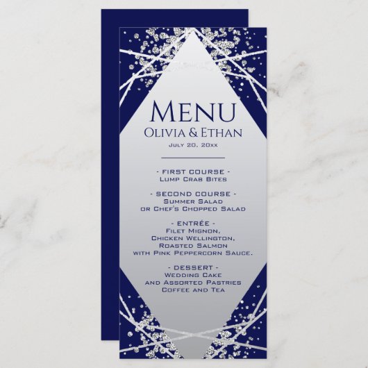 Géométrie argent classique sur le menu Mariage Mar (Devant / Derrière)