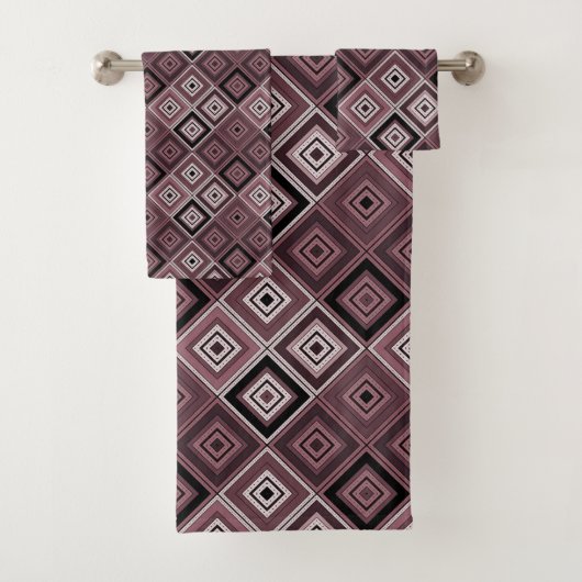 Geometrie etnische patchwork bruin bordeauxrood  bad handdoek (Insitu)