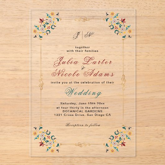 geometrie ingewikkelde klassieke motief bruiloft acryl uitnodigingen (Voorkant)