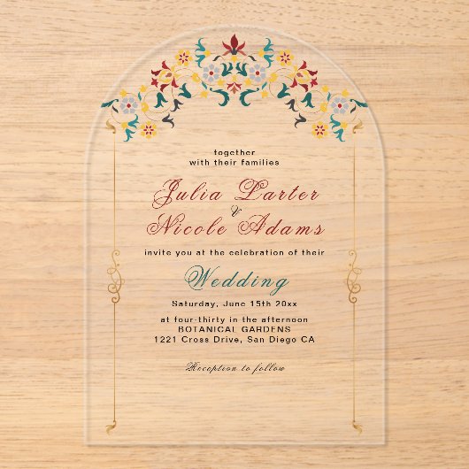  geometrie ingewikkelde klassieke motief bruiloft acryl uitnodigingen (Voorkant)