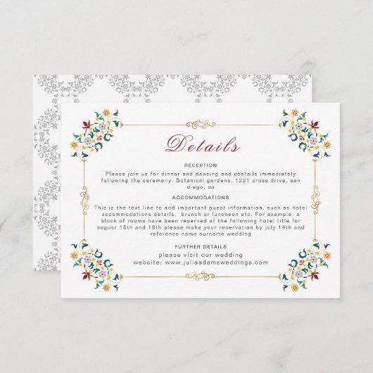  geometrie ingewikkelde klassieke motief bruiloft informatiekaartje (Voorkant / Achterkant)