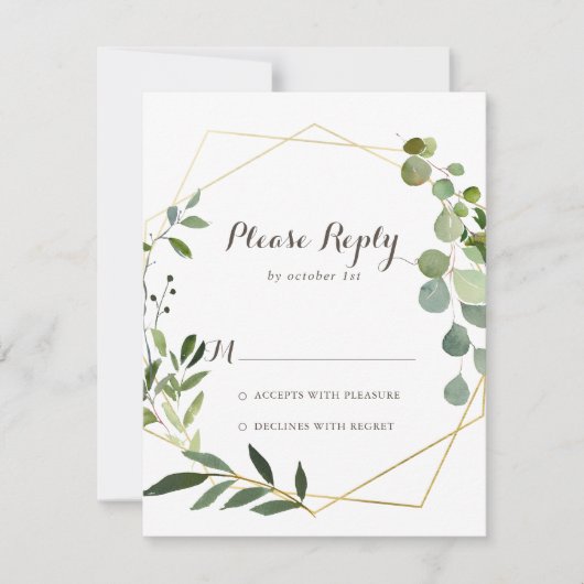 Géométrie Or Brown Vert Calligraphie RSVP (Devant)