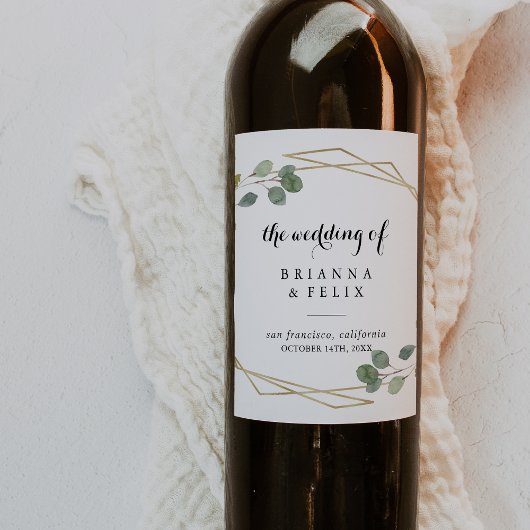 Géométrie or Calligraphie Mariage Vin Étiquettes