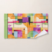 Géométrique amusante Abstrait en orange, vert et v (Serviette à main)