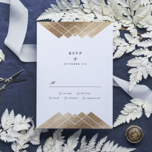 Géométrique Dark Navy Gold Gatsby Wedding RSVP