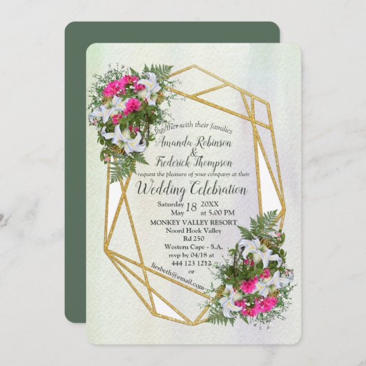 Géométrique - Faire-part de mariage à fleurs de Pa (Devant / Derrière)