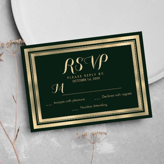 Géométrique moderne forêt or vert RSVP
