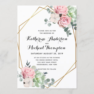 Géométrique rougissent le faire-part de mariage