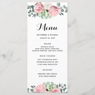 Géométrique rougissent le menu floral de mariage