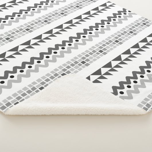 Geometrisch Abstract Aztec Grijs en Wit Sherpa Deken (3/4)