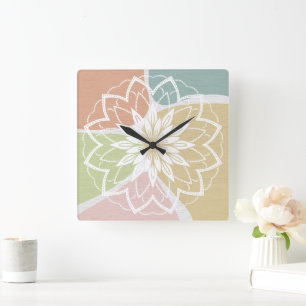 Geometrisch Abstract Bloem Mandala Vierkante Klok