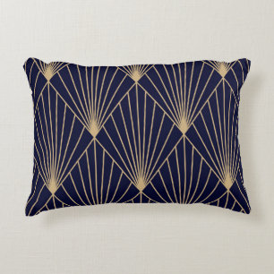 Geometrisch Abstract Donkerblauw Goud Accent Kussen