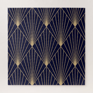 Geometrisch Abstract Donkerblauw Goud Legpuzzel
