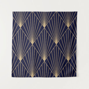 Geometrisch Abstract Donkerblauw Goud Wandkleed
