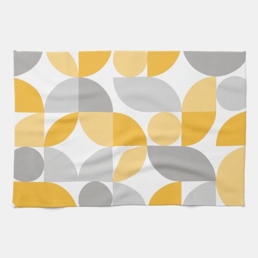 Geometrisch Abstract Geel Grijs Mid Century Modern Theedoek (Horizontaal)