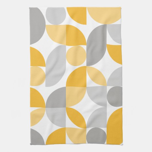 Geometrisch Abstract Geel Grijs Mid Century Modern Theedoek (Verticaal)