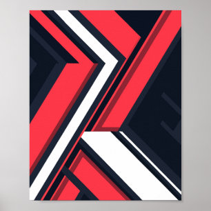 Geometrisch Abstract in rood, wit en zwart Poster