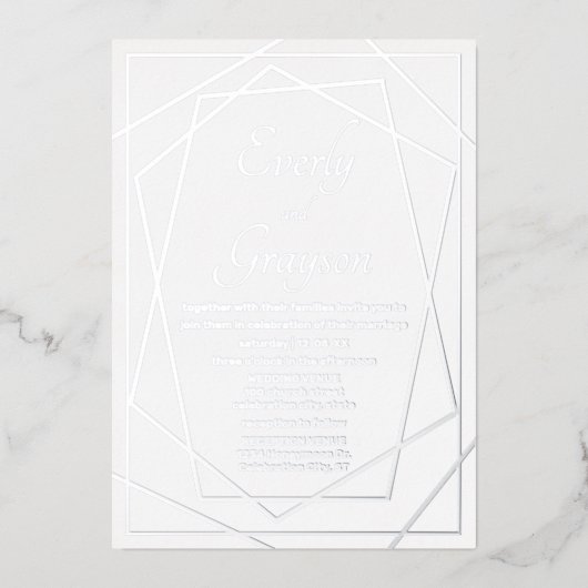 Geometrisch Abstract Lijst SILVER Wedding Folie Uitnodiging (Voorkant)