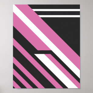 Geometrisch Abstract met roze en zwarte strepen Poster