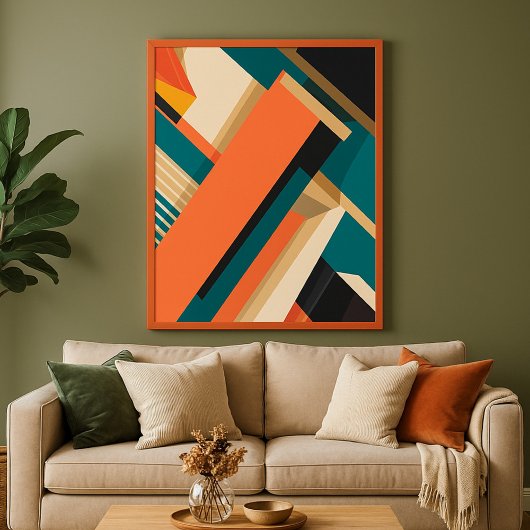 Geometrisch Abstract met Sinaasappel en diep Blauw Poster
