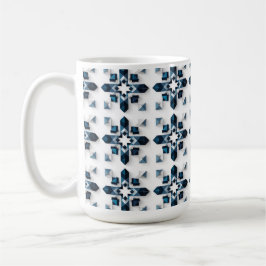 Geometrisch abstract ontwerp in blauw en wit koffiemok
