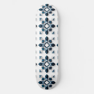 Geometrisch Abstract Ontwerp in Blauw en Wit Skateboard