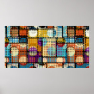 Geometrisch abstract patroon in laag-poly pixelkun poster
