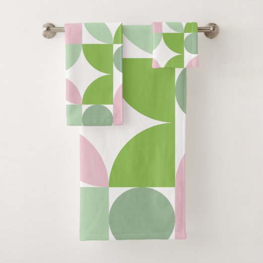 Geometrisch Abstract patroon roze en groen Bad Handdoek (Insitu)