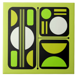 Geometrisch Abstract Retro Art Chartreuse Groen Tegeltje