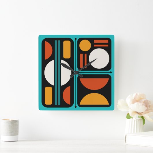 Geometrisch Abstract Retro Art Turquoise Sinaasapp Vierkante Klok (Huis)