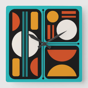 Geometrisch Abstract Retro Art Turquoise Sinaasapp Vierkante Klok