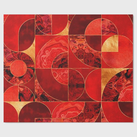 Geometrisch Abstract - Rode texturen en goud Cadeaupapier (Vlak)