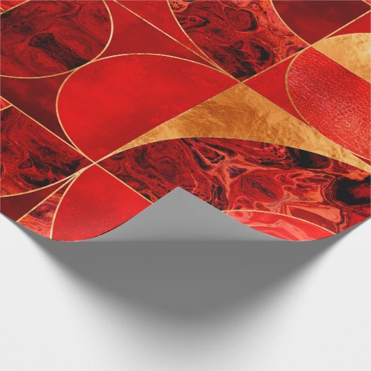 Geometrisch Abstract - Rode texturen en goud Cadeaupapier (Hoek)