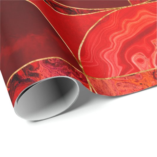 Geometrisch Abstract - Rode texturen en goud Cadeaupapier (Rol Hoek)