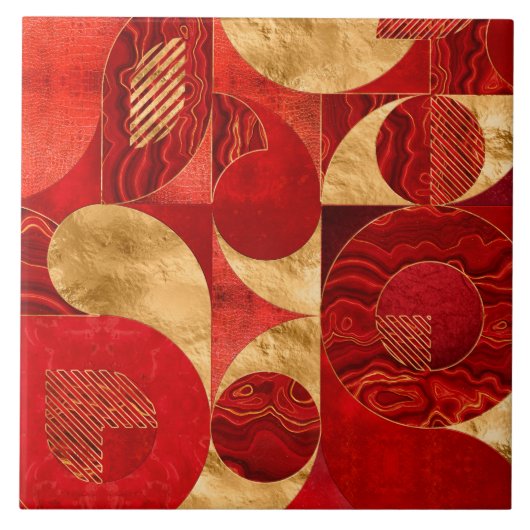 Geometrisch Abstract - Rode texturen en goud Tegeltje (Voorkant)