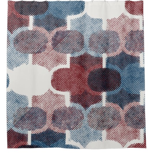 Geometrisch Abstract rood blauw patroon Douchegordijn (Voorkant)