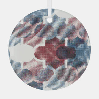 Geometrisch Abstract rood blauw patroon Glas Ornament