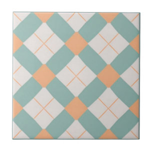 Geometrisch acqua-groen en oranje patroon tegeltje