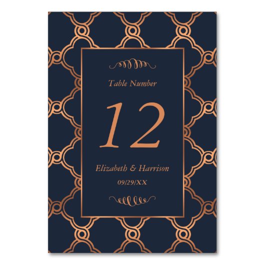 Geometrisch Art Deco Gatsby Trouwnummer Kaart (Voorkant)