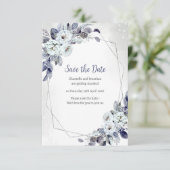 Geometrisch blauw Bloemen Opslaan van de datum Kaa Save The Date (Staand voorkant)