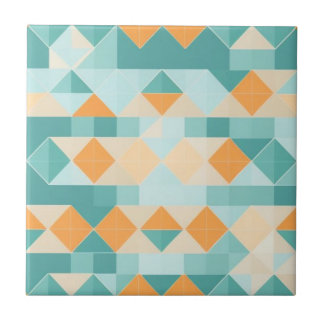 Geometrisch blauw en oranje patroon tegeltje