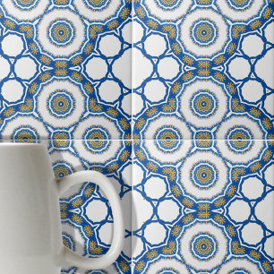 Geometrisch Blauw en Wit Marokkaans Azulejos Tegeltje