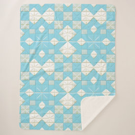 Geometrisch blauw en wit patroon sherpa deken
