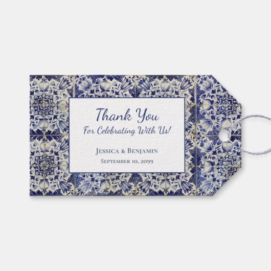  Geometrisch Blauw-heuppatroon Cadeaulabel (Voorkant (Horizontaal))